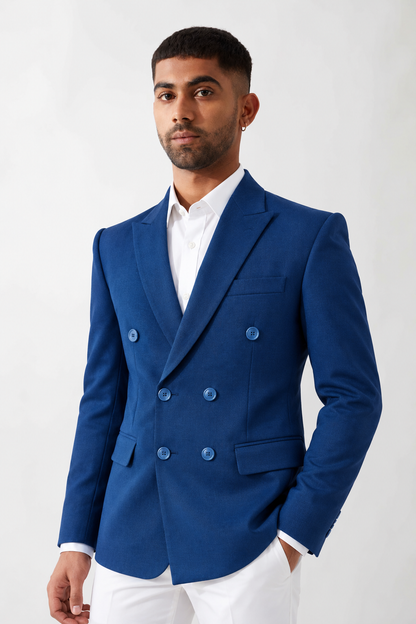 CLUB AK Men’s Premium Double-Breasted Blazer with Peak Lapel, Six-Button Front & Flap Pockets