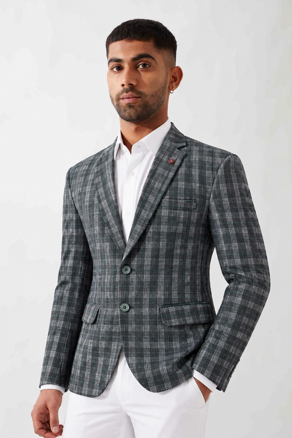 CLUB AK Men’s Premium Checked Blazer with Notch Lapel, Flap Pockets & Tailored Fit