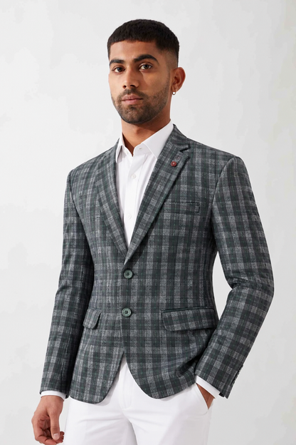CLUB AK Men’s Premium Checked Blazer with Notch Lapel, Flap Pockets & Tailored Fit