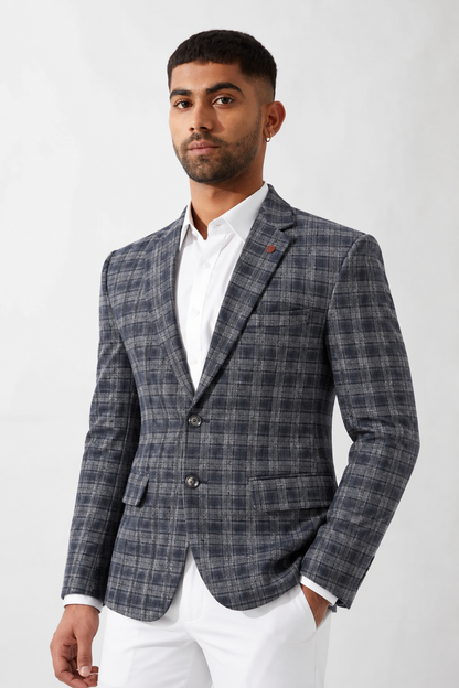 CLUB AK Men’s Premium Checked Blazer with Notch Lapel, Flap Pockets & Tailored Fit