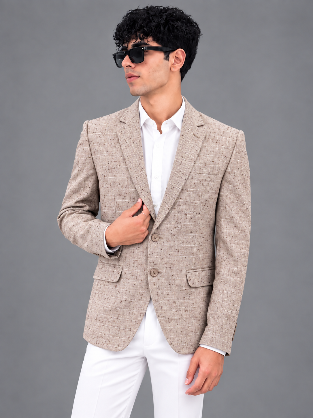 CLUB AK Men’s Premium Textured Blazer with Notch Lapel, Two-Button Closure, Flap Pockets & Tailored Fit