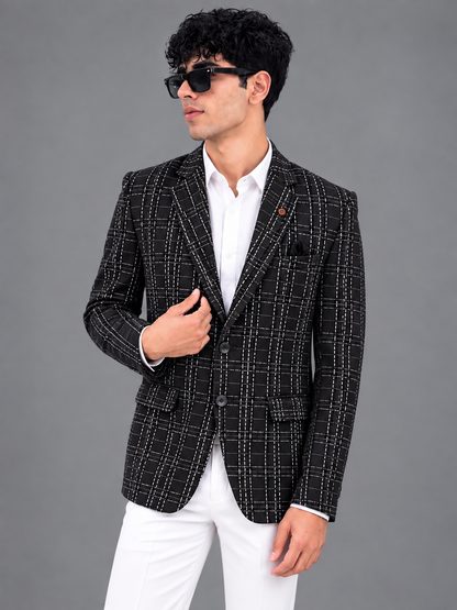 CLUB AK Men’s Premium Checked Blazer with Notch Lapel, Pocket Square, Flap Pockets & Tailored Fit