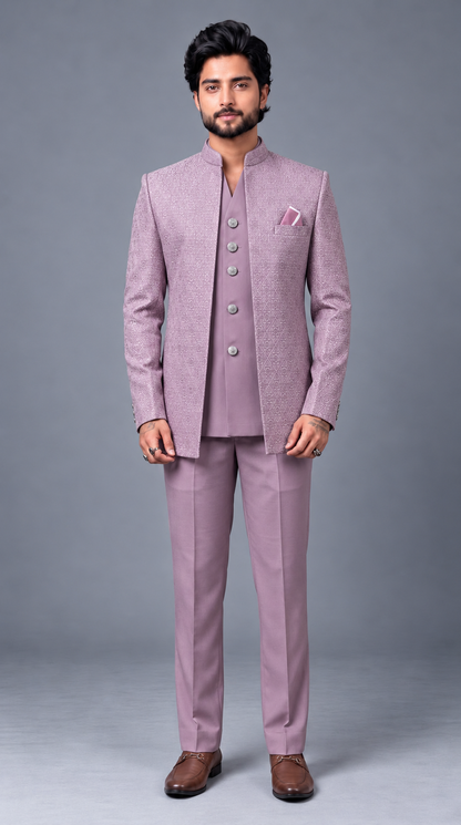 Club AK Men’s Premium Jodhpuri Suit – Elegant V-Neck Patterned Wedding Wear