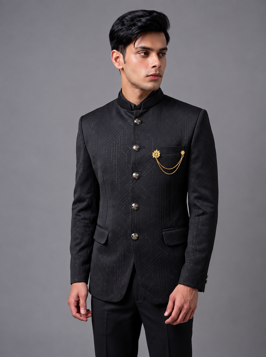 CLUB AK Men’s Premium Designer Jodhpuri Suit with Embellished Pattern, Bandhgala