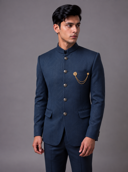 CLUB AK Men’s Premium Designer Jodhpuri Suit with Embellished Pattern, Bandhgala