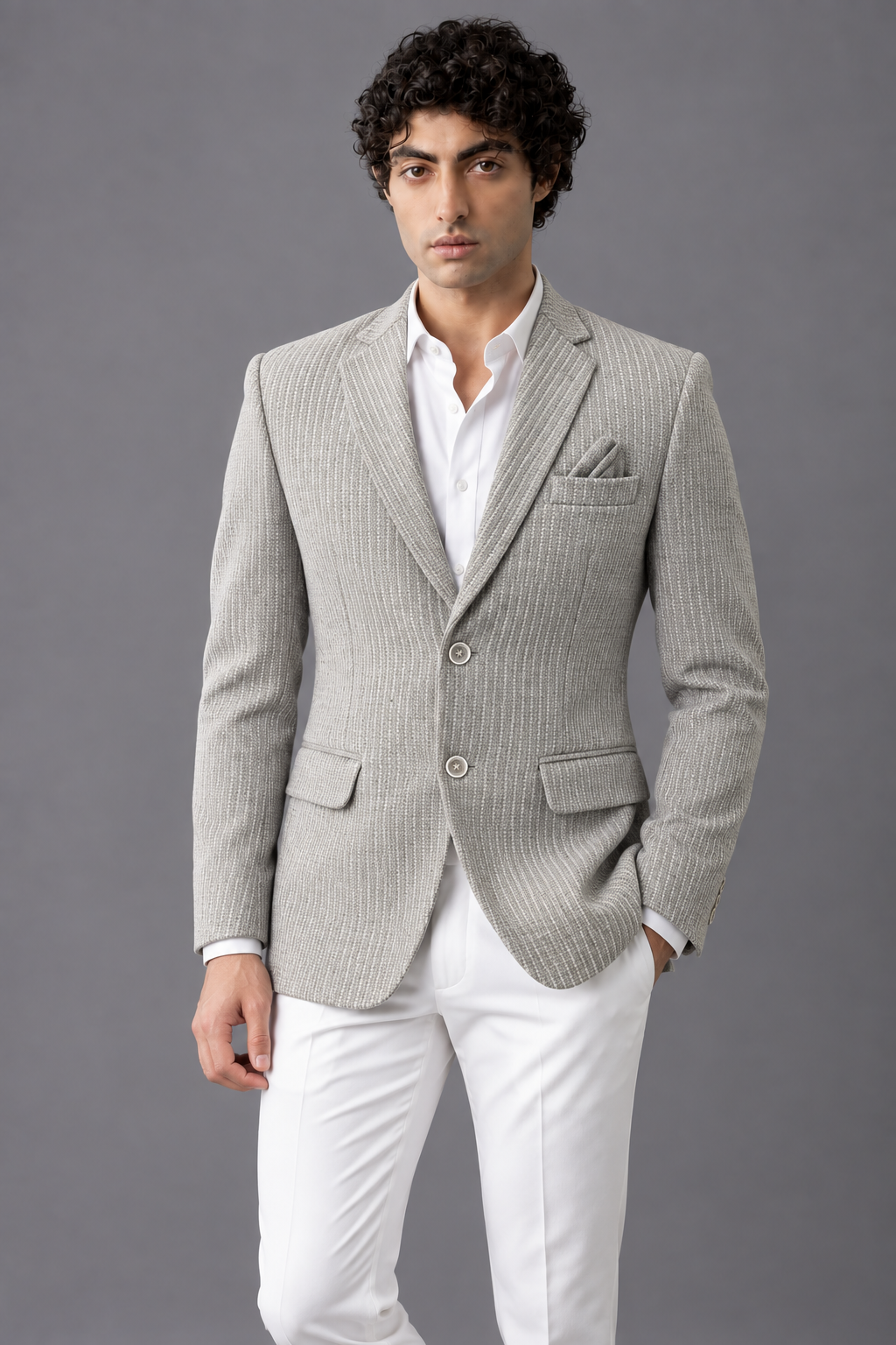 CLUB AK Men’s Premium Textured Blazer with Notch Lapel, Pocket Square & Tailored Fit