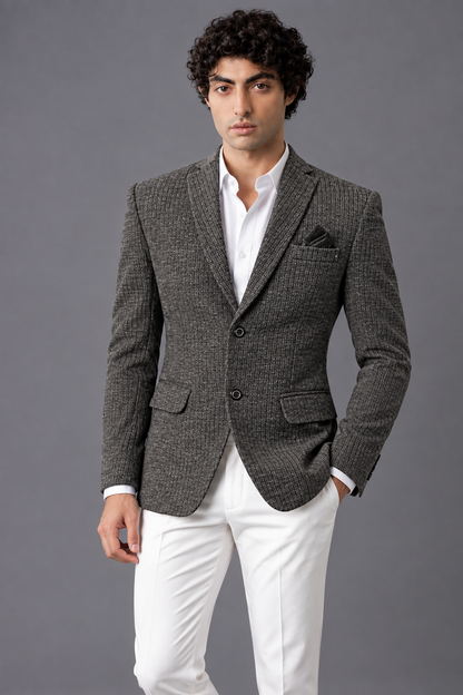 CLUB AK Men’s Premium Textured Blazer with Notch Lapel, Pocket Square & Tailored Fit