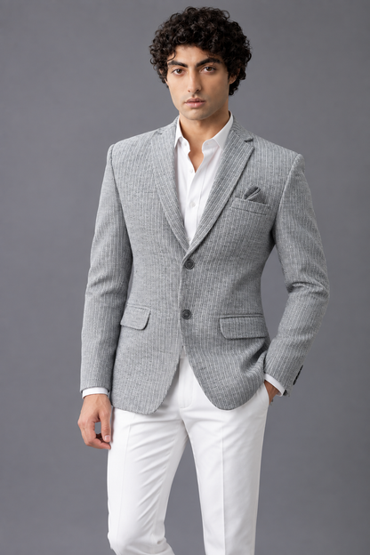 CLUB AK Men’s Premium Textured Blazer with Notch Lapel, Pocket Square & Tailored Fit
