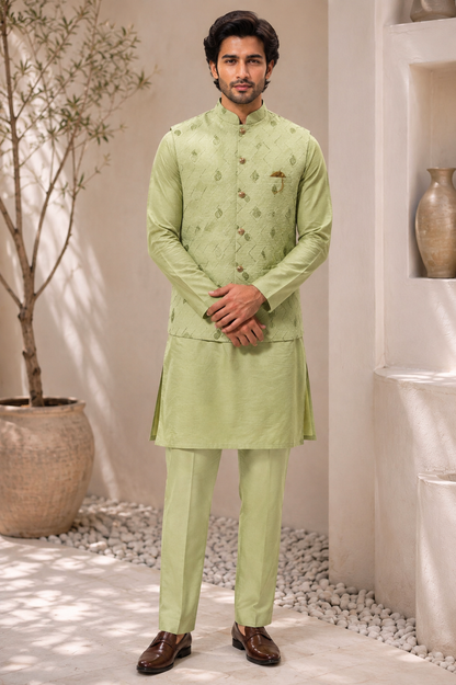 CLUB AK – Premium Men’s Embroidered Kurta Koti Set with Pajama | Wedding & Festive Wear