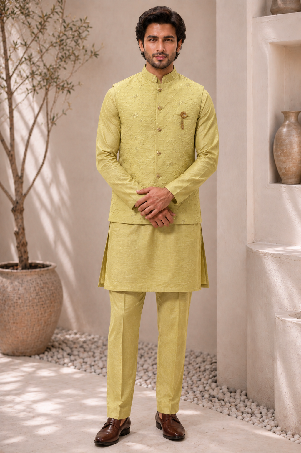 CLUB AK – Premium Men’s Embroidered Kurta Koti Set with Pajama | Wedding & Festive Wear