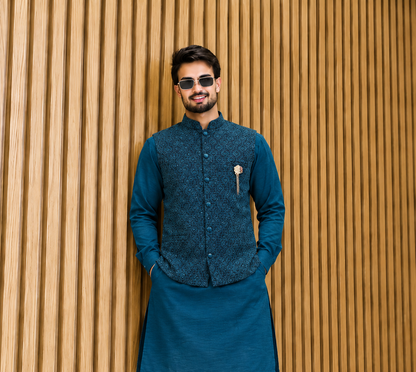 CLUB AK Stylish Embroidered Kurta Jacket Set for Men