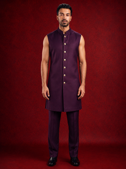 Club AK Men's Royal Purple Embroidered Indo Western Suit | Wedding & Party Wear