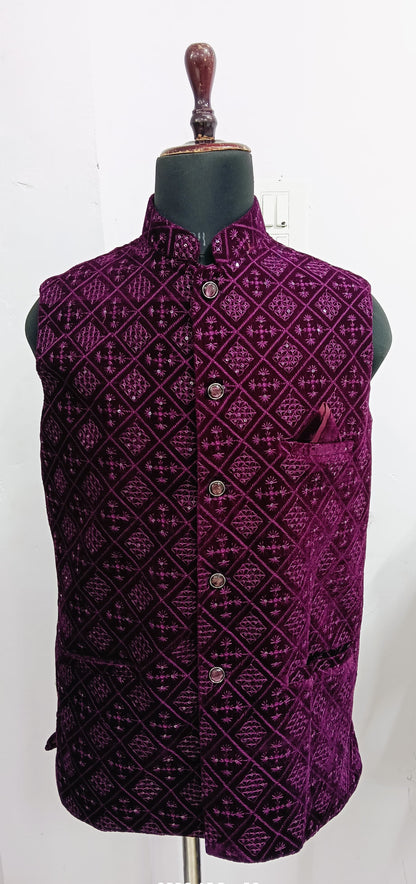 Ethnic Designed Velvet Waistcoat for Men for Festivals