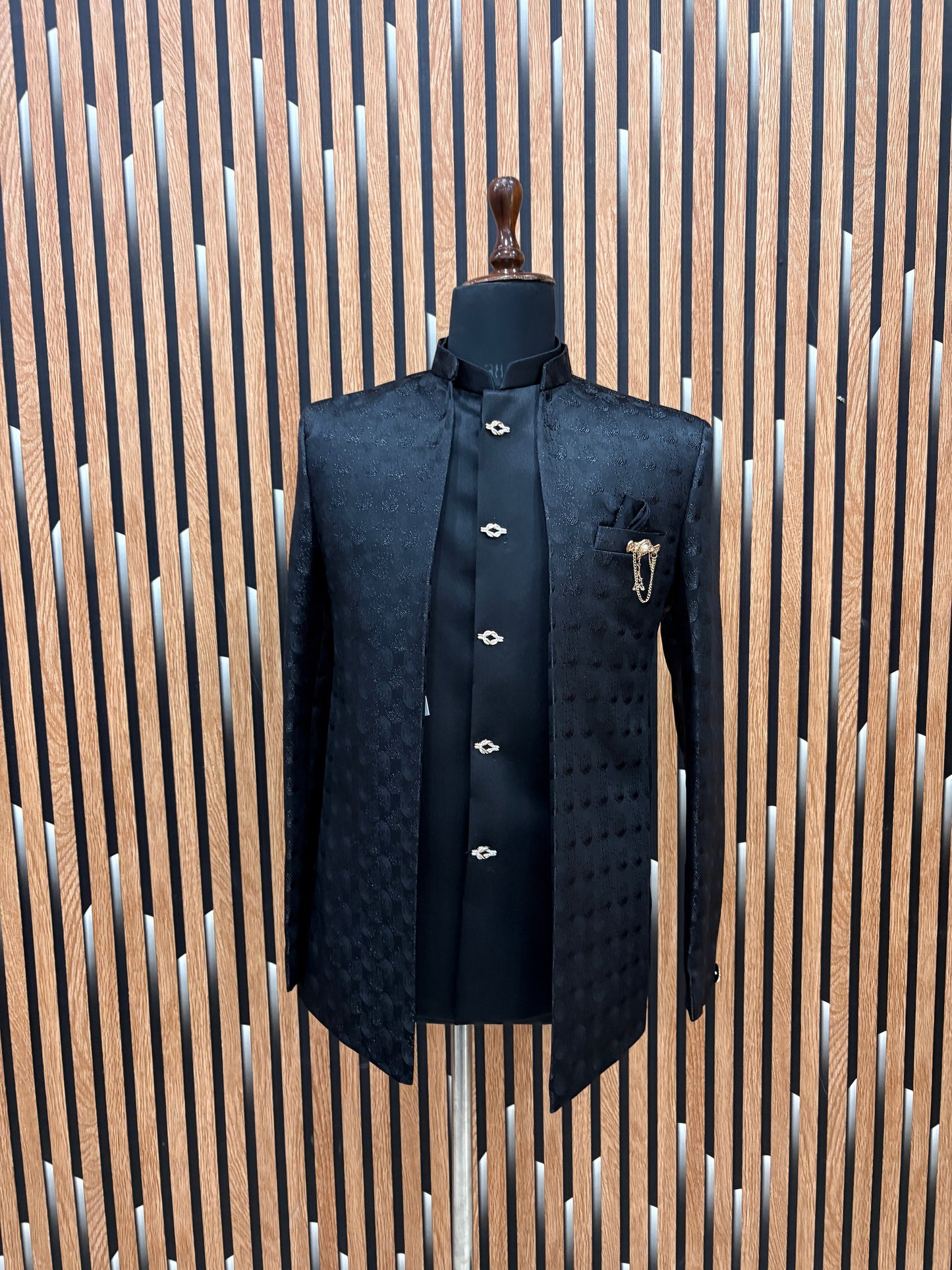 Club AK Men's Black Bandhgala Jodhpuri Suit for Men | Premium Textured Indo Western Blazer
