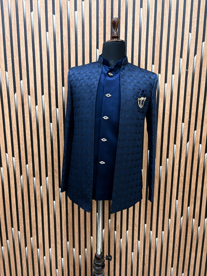 Club AK Men's Black Bandhgala Jodhpuri Suit for Men | Premium Textured Indo Western Blazer