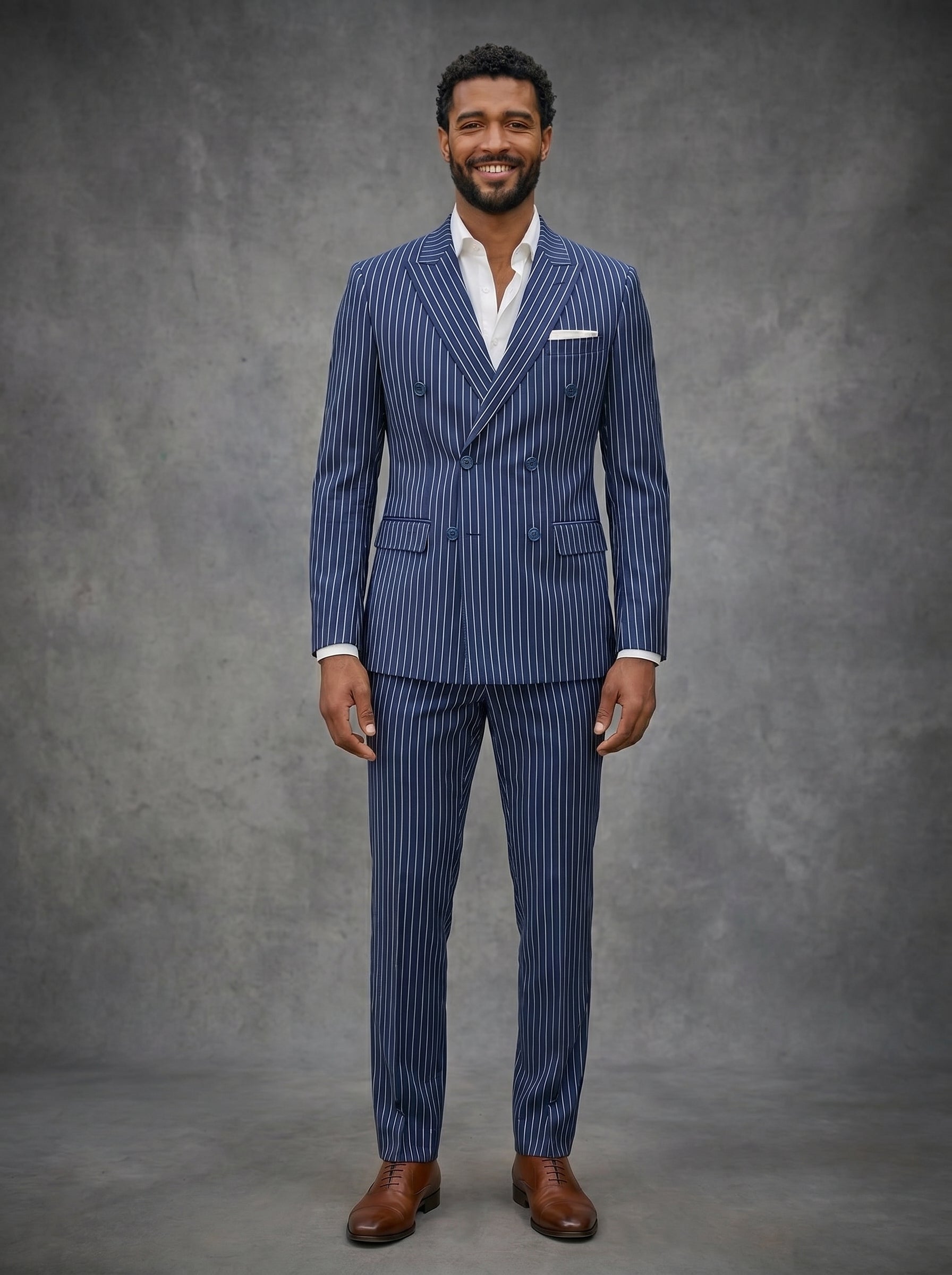 Double Breast Dark Blue Lining Suit For Men