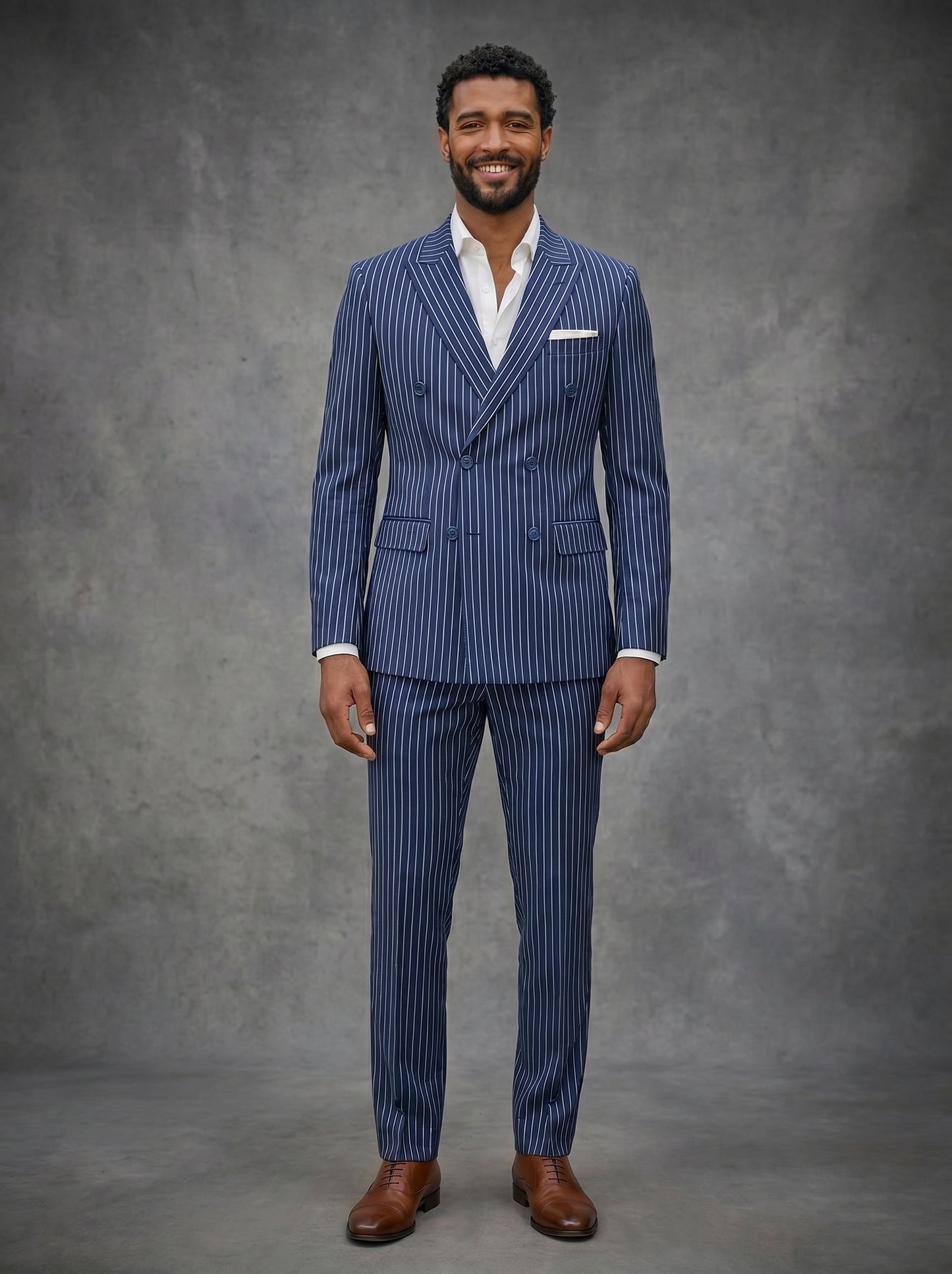 Double Breast Dark Blue Lining Suit For Men