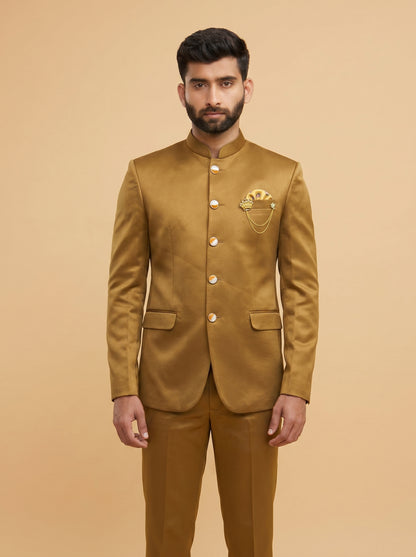 Men's yellow sartin Jodhpuri suit