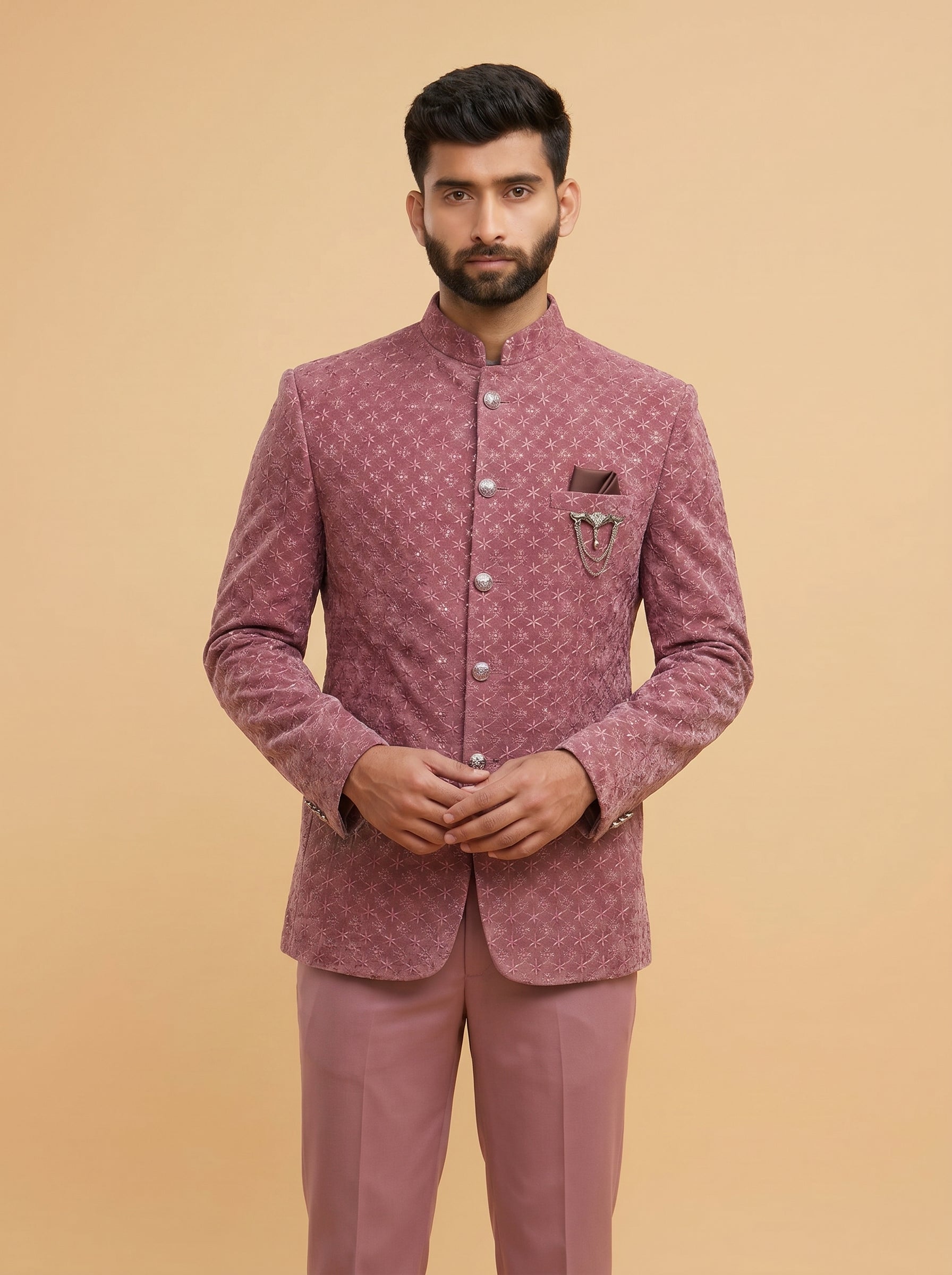 Men's Jodhpuri  Velvet Lavender Suit With Pant