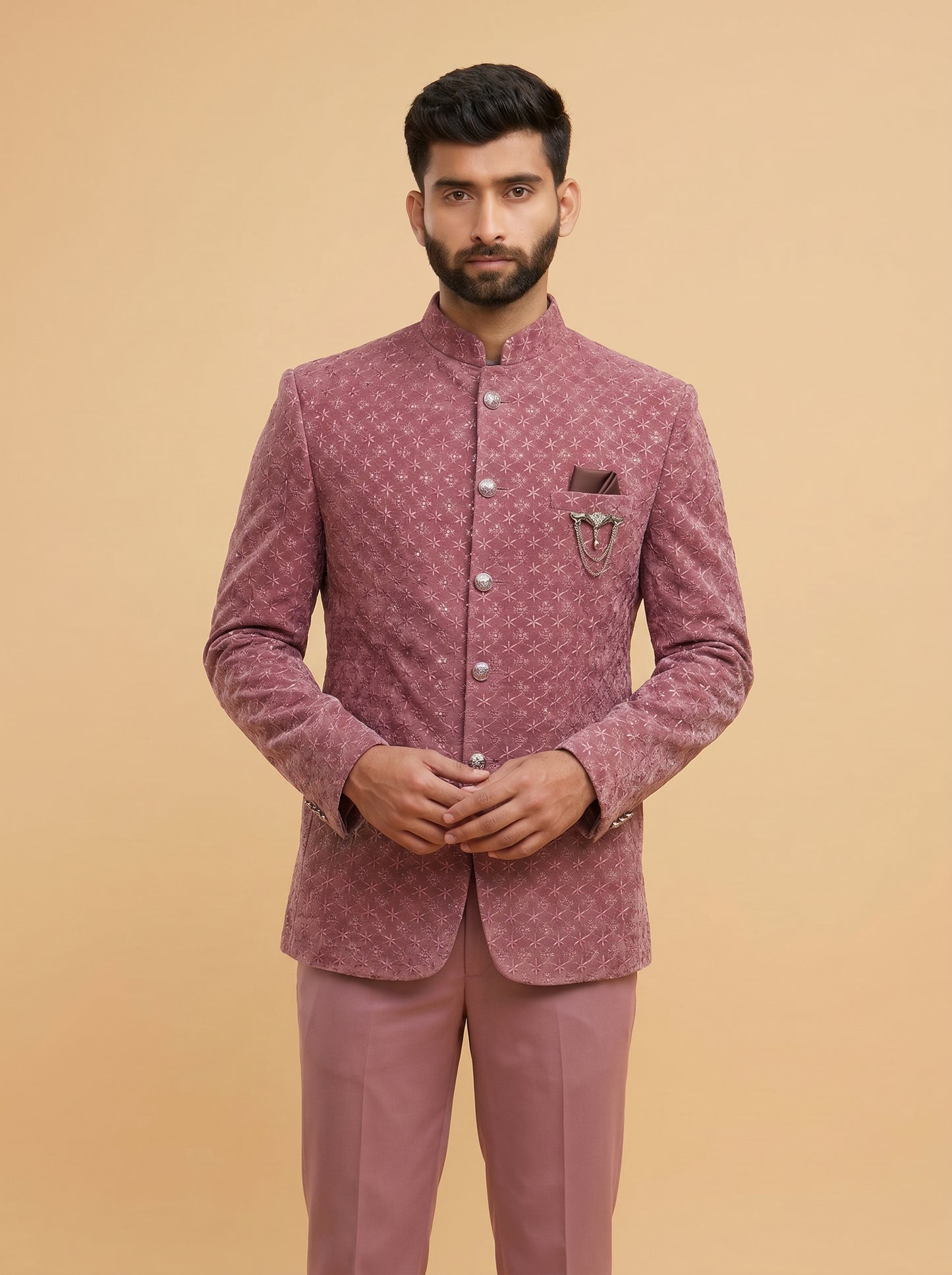 Men's Jodhpuri  Velvet Lavender Suit With Pant