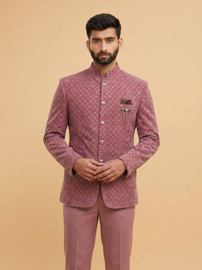 Men's Jodhpuri  Velvet Lavender Suit With Pant