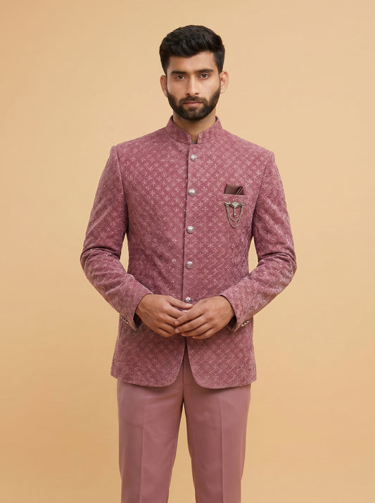 Men's Jodhpuri  Velvet Lavender Suit With Pant