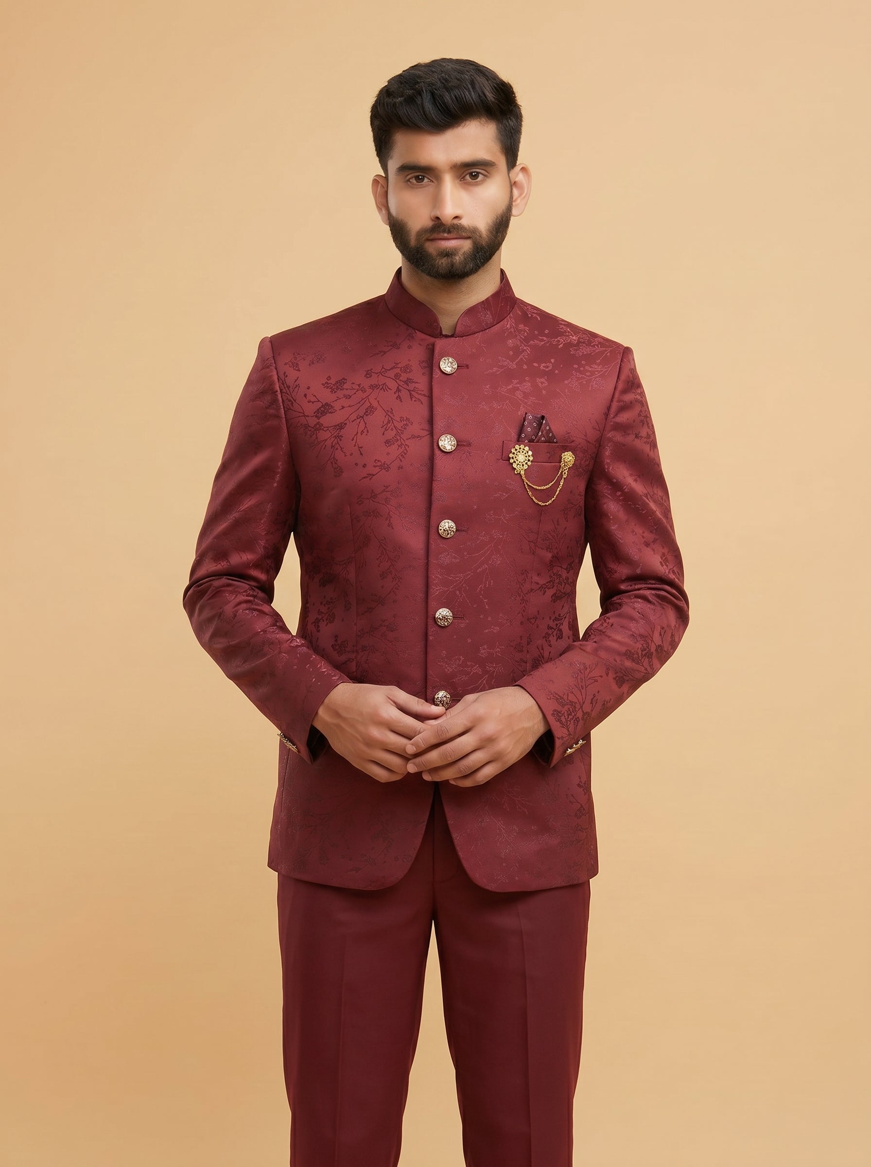 Men's Jodhpuri  Maroon Suit With Pant
