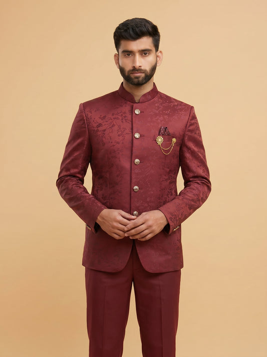 Men's Jodhpuri  Maroon Suit With Pant