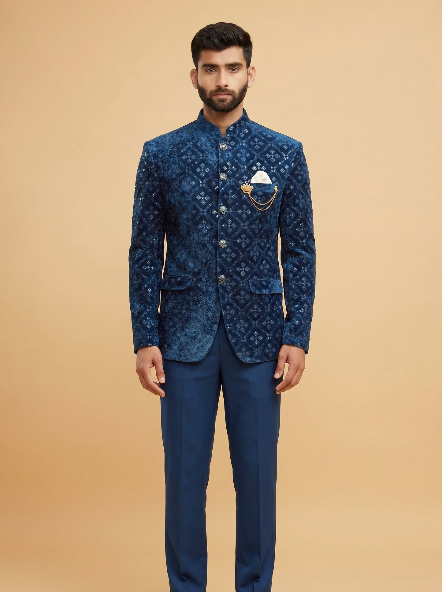 Men's Jodhpuri Velvet  Light blue Suit With Pant
