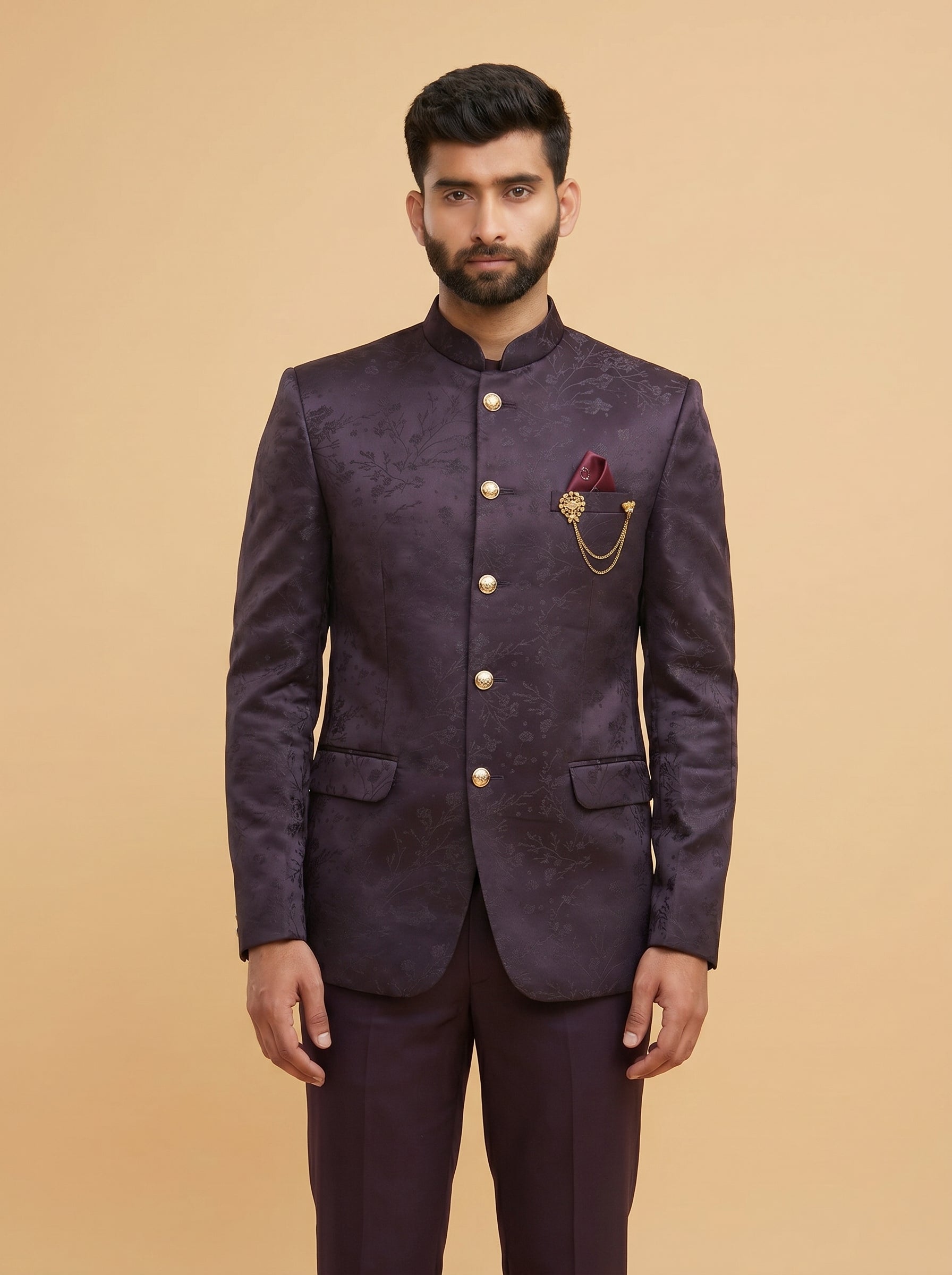 Men's Jodhpuri Wine Suit With Pant