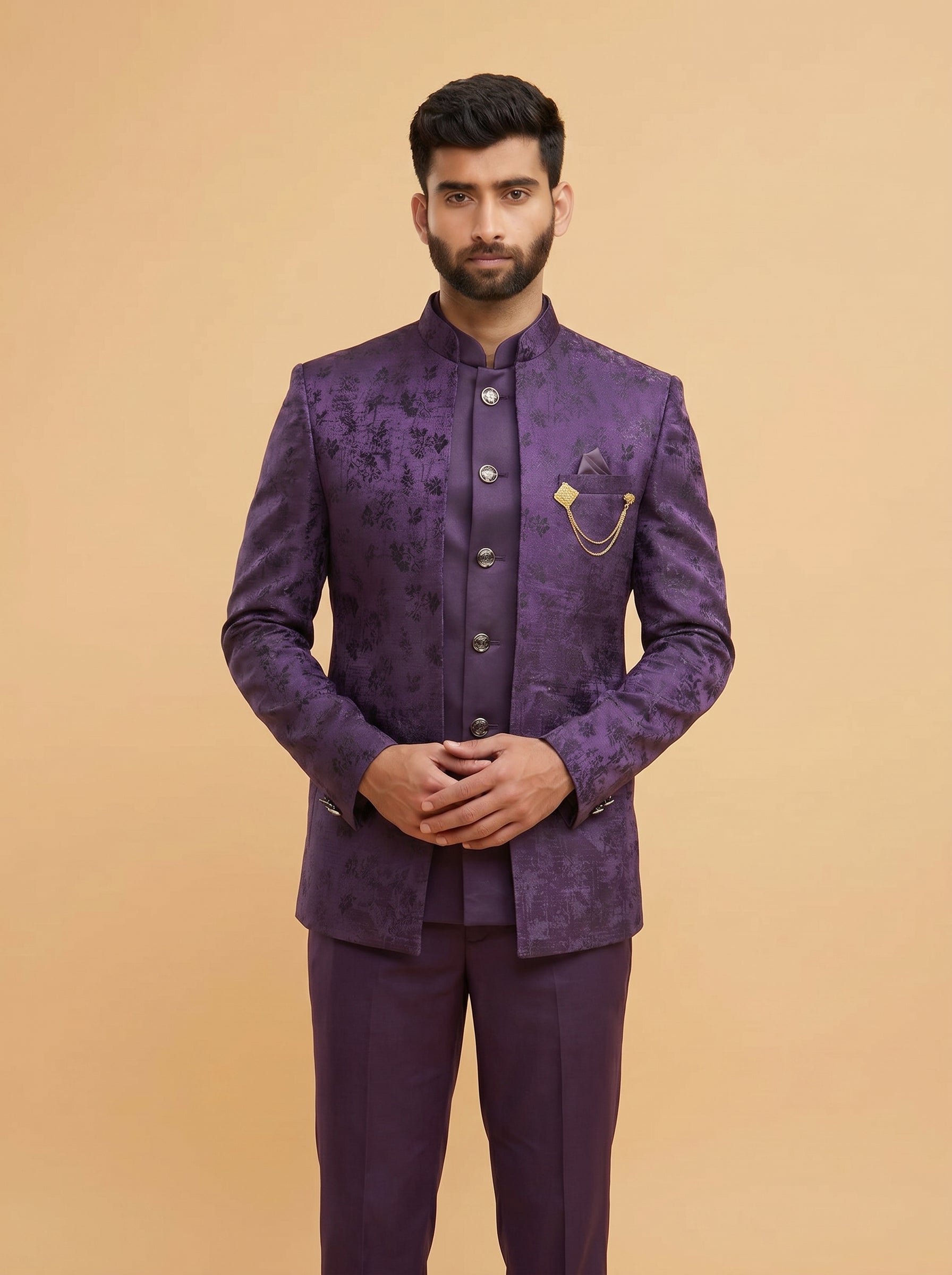 Men's Jodhpuri Purple Suit With Pant