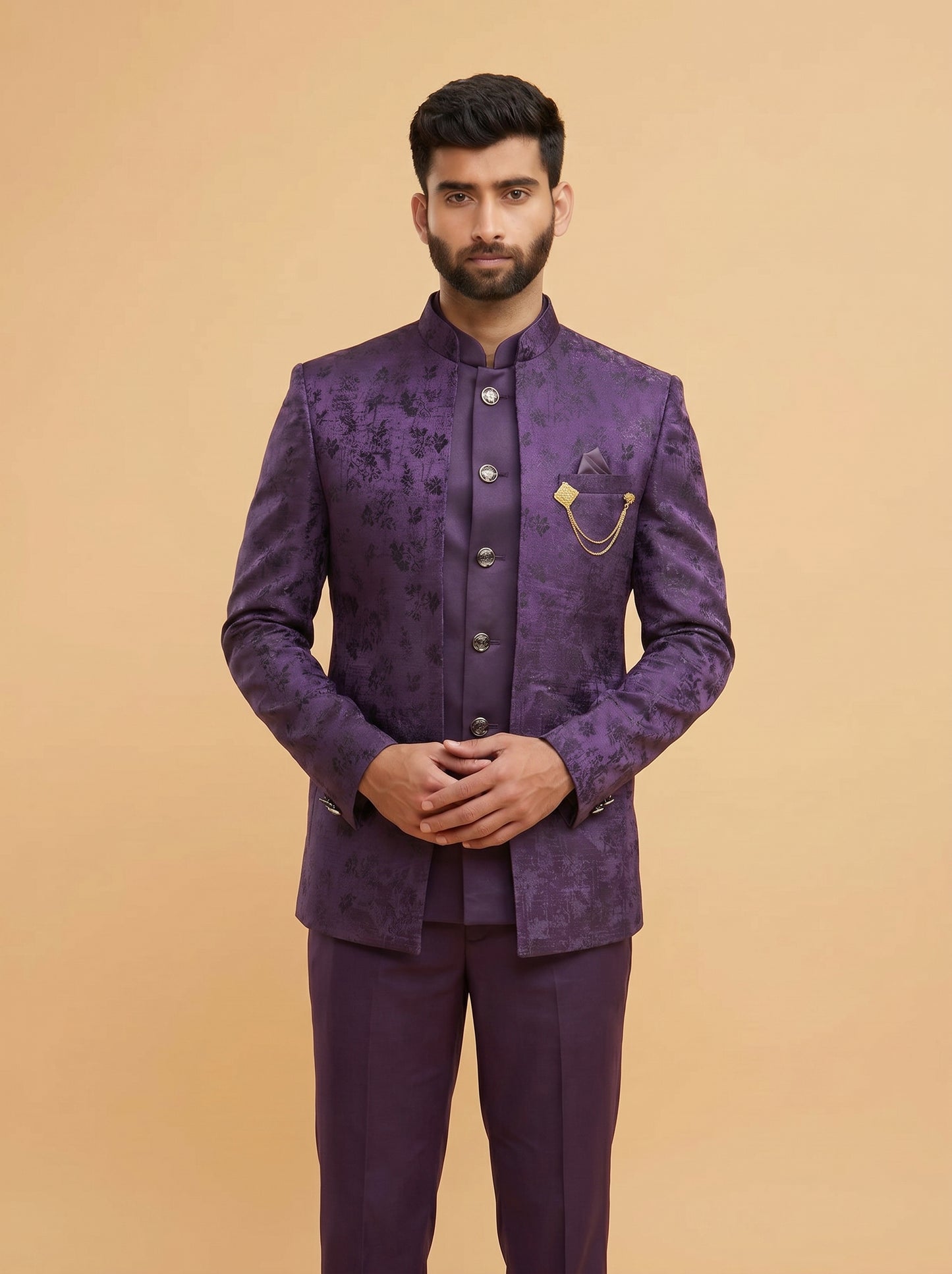 Men's Jodhpuri Purple Suit With Pant