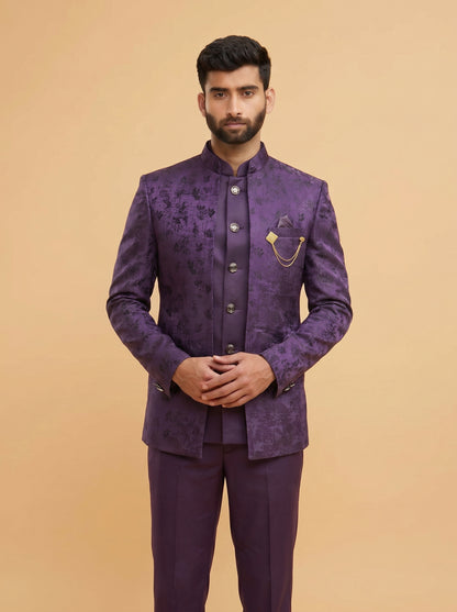 Men's Jodhpuri Purple Suit With Pant