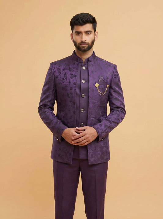 Men's Jodhpuri Purple Suit With Pant
