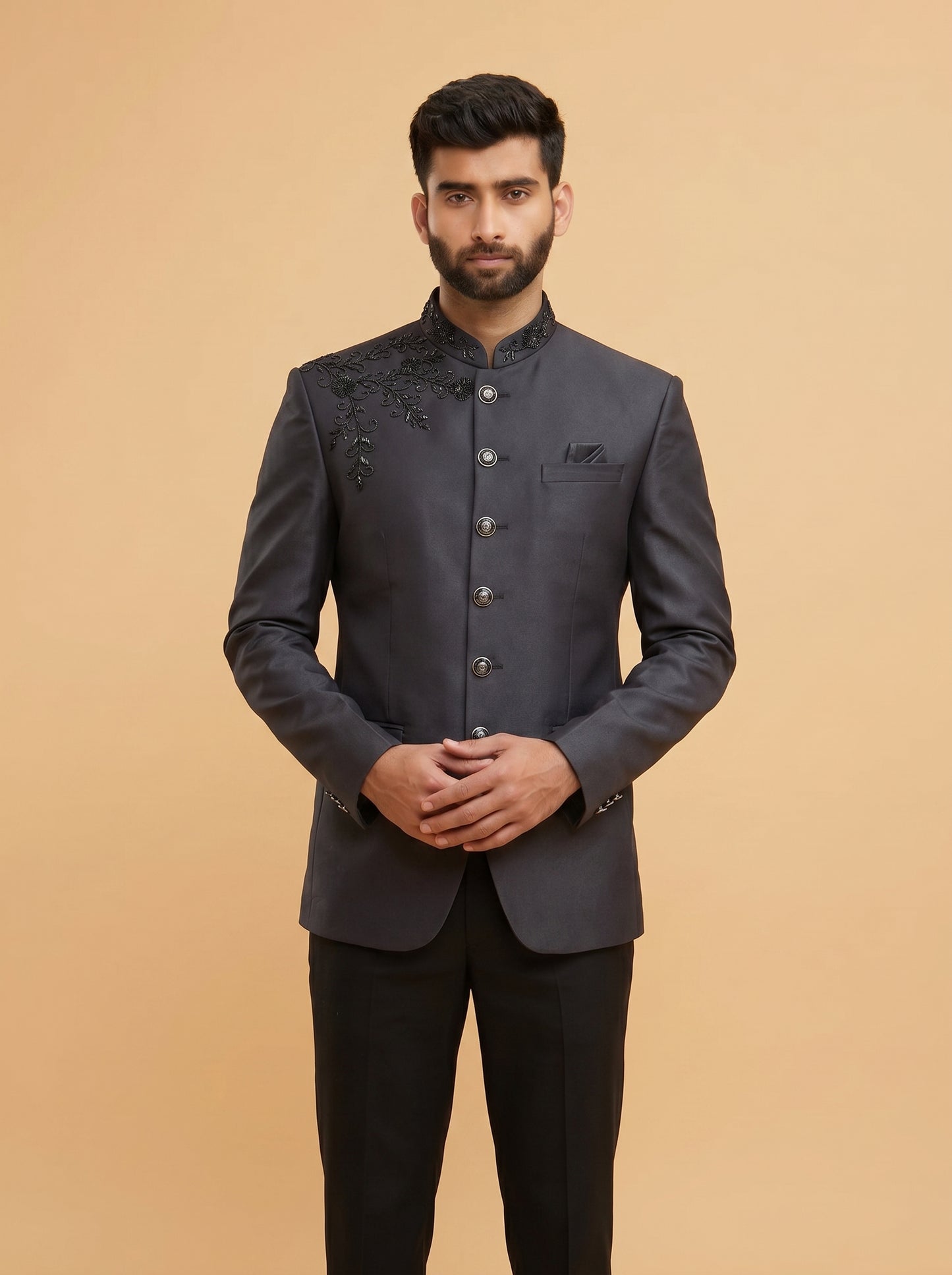 Men's black embroidered Jodhpuri suit