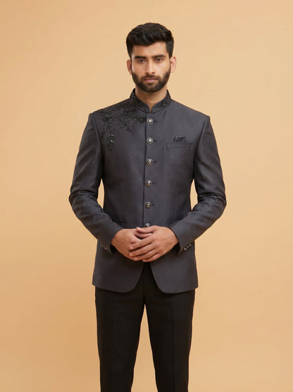 Men's black embroidered Jodhpuri suit