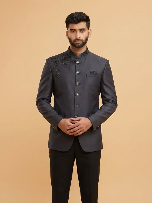 Men's Jodhpuri Black Embroidery Suit With Pant