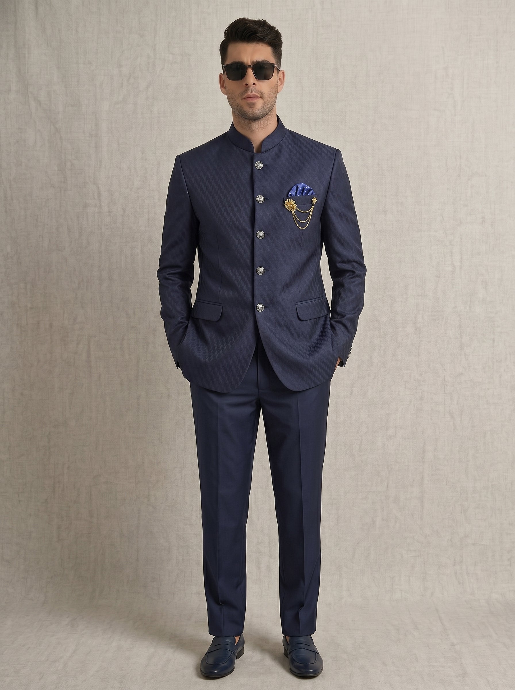 Men's Jodhpuri Naby  Blue Suit With Pant