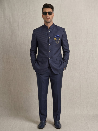 Men's Jodhpuri Naby  Blue Suit With Pant