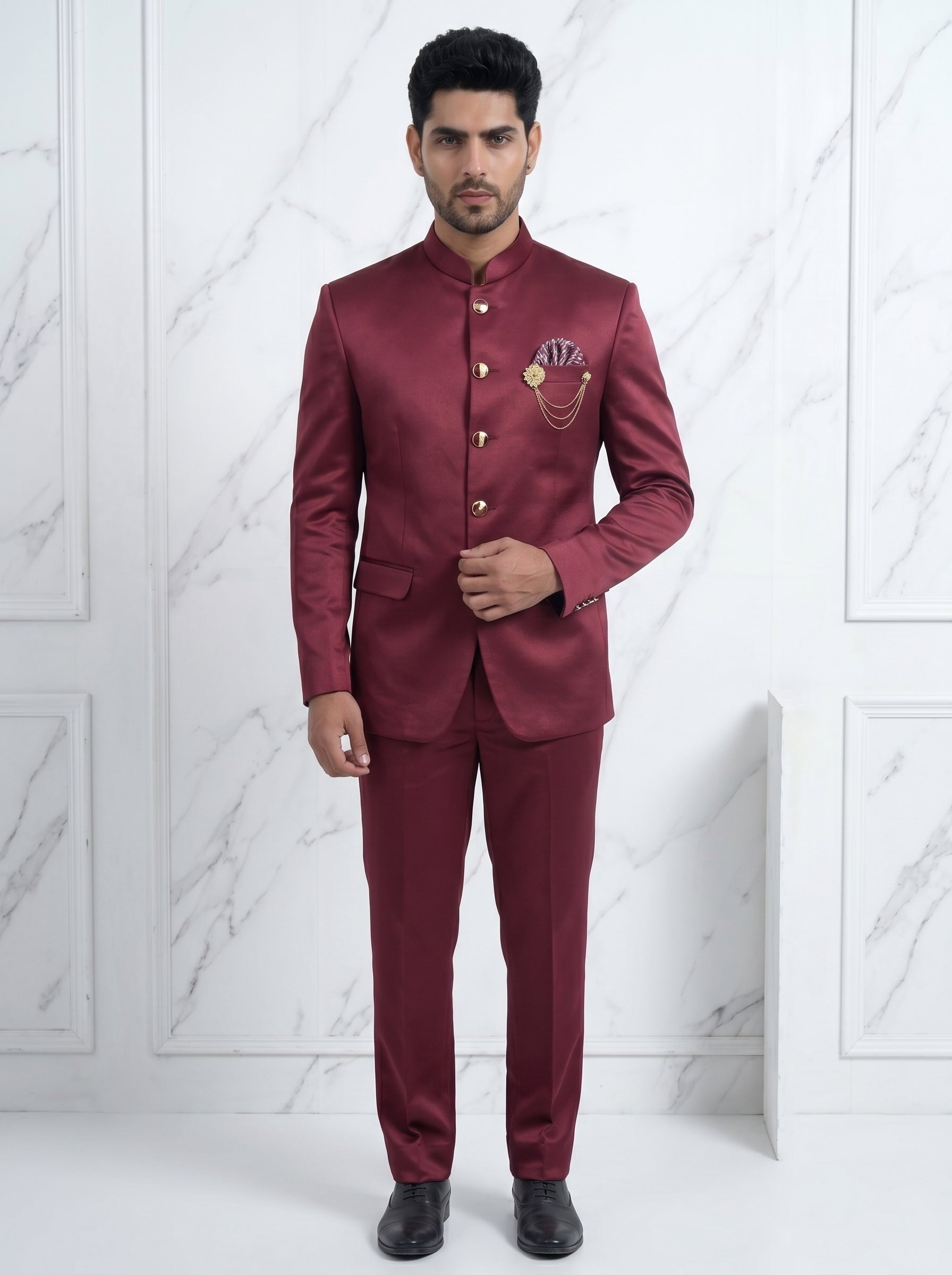 Men's Jodhpuri wine Suit With Pant