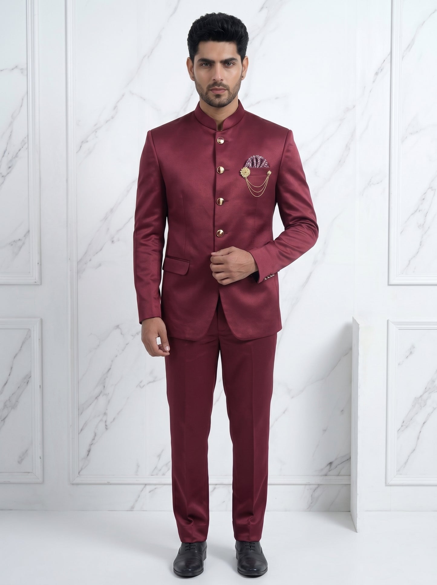 Men's Jodhpuri wine Suit With Pant