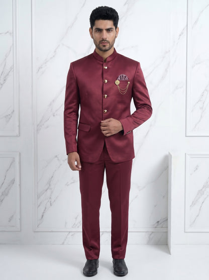 Men's Jodhpuri wine Suit With Pant