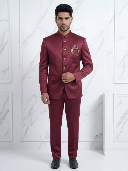Men's Jodhpuri wine Suit With Pant