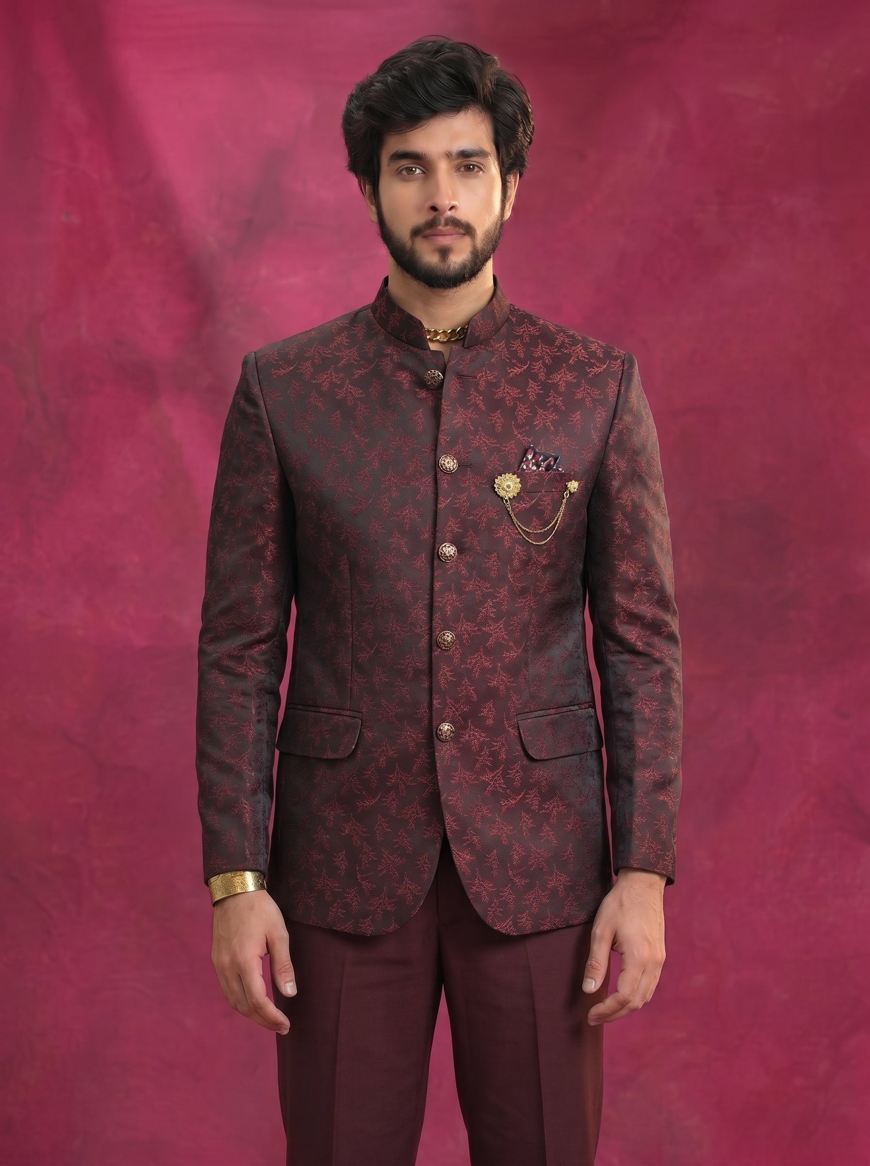 Jodhpuri Wine Suits with Pant for Men for Wedding