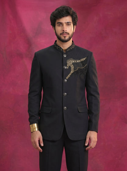 Men's black embroidery Jodhpuri suit