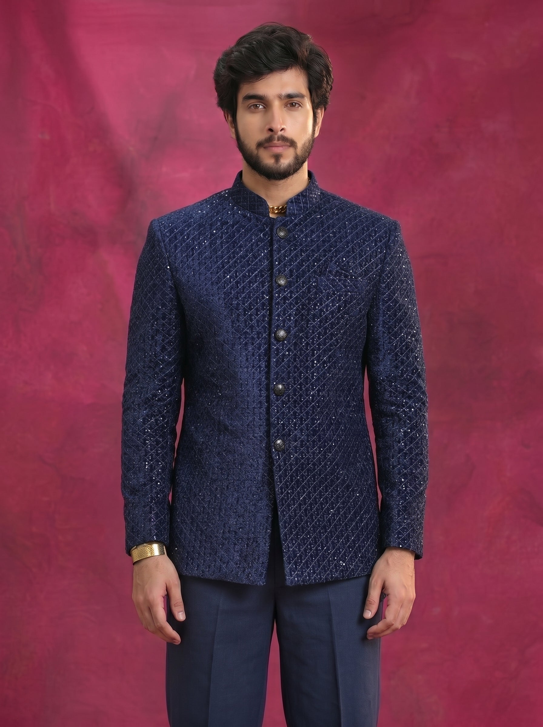Men's Jodhpuri Velvet Light blue Suit With Pant