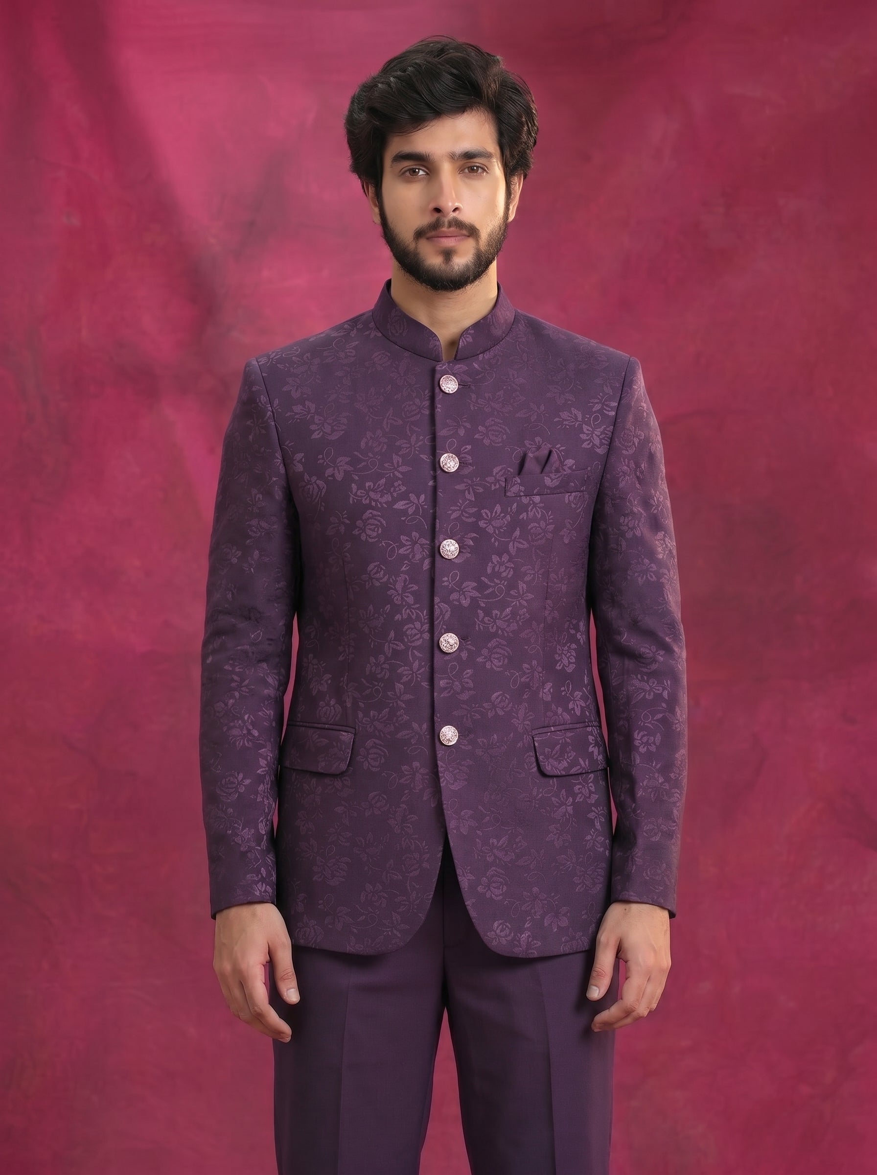 Men's purple jacquard jodhpuri