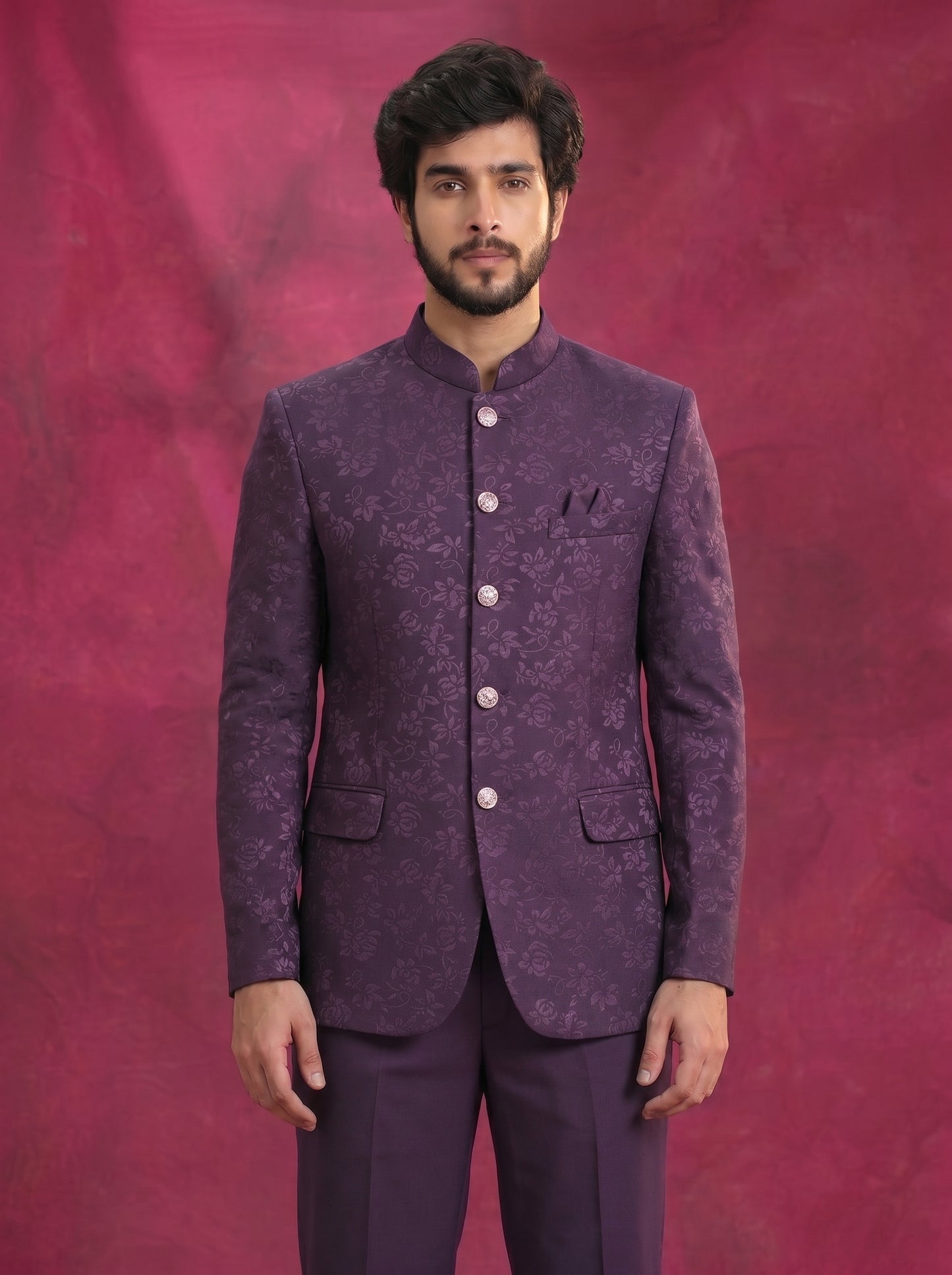 Men's purple jacquard jodhpuri
