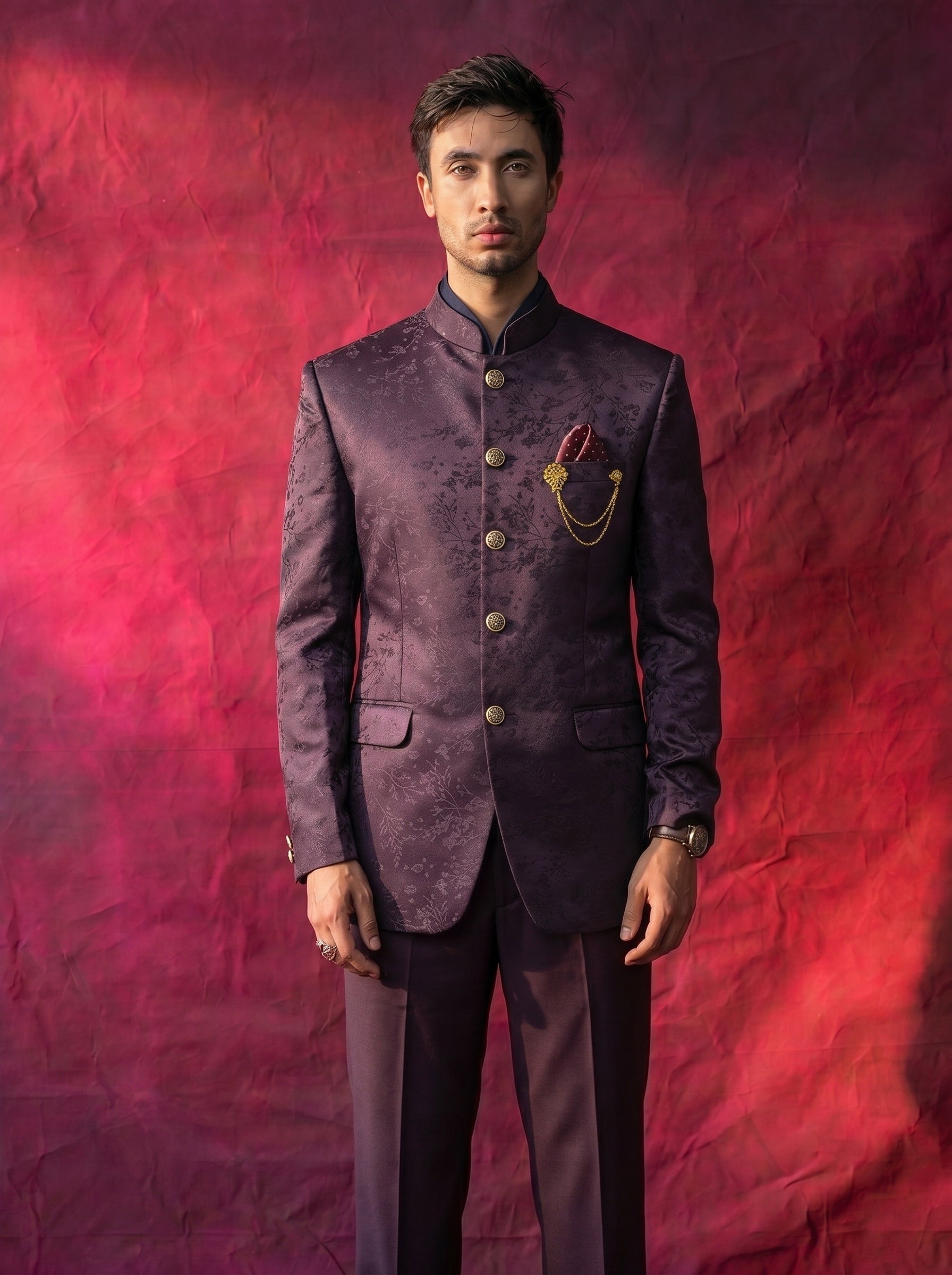 Jodhpuri Royal wine Suits with Pant for Men for Wedding