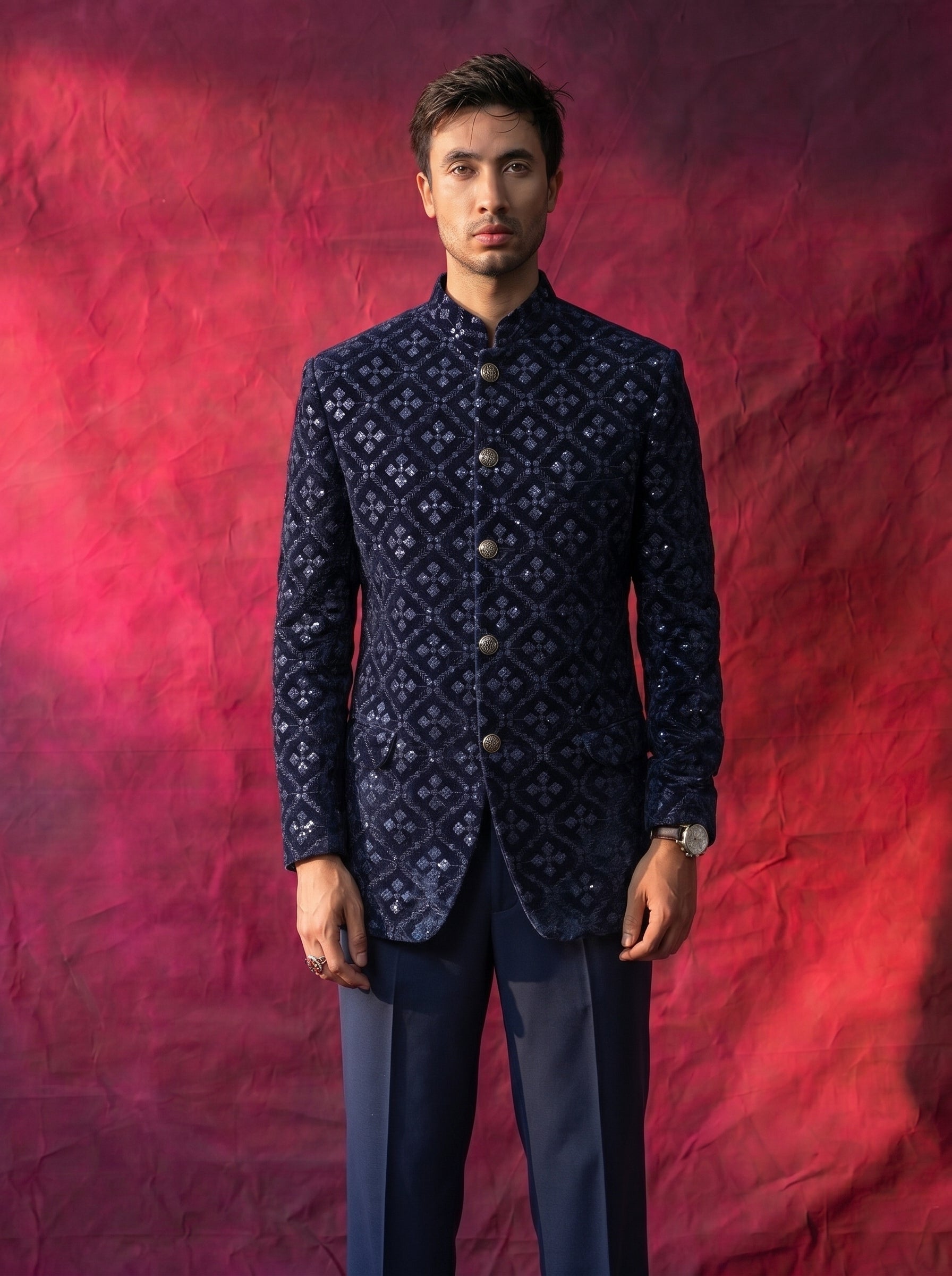 Jodhpuri  Blue velvet Suits with Pant for Men for Wedding